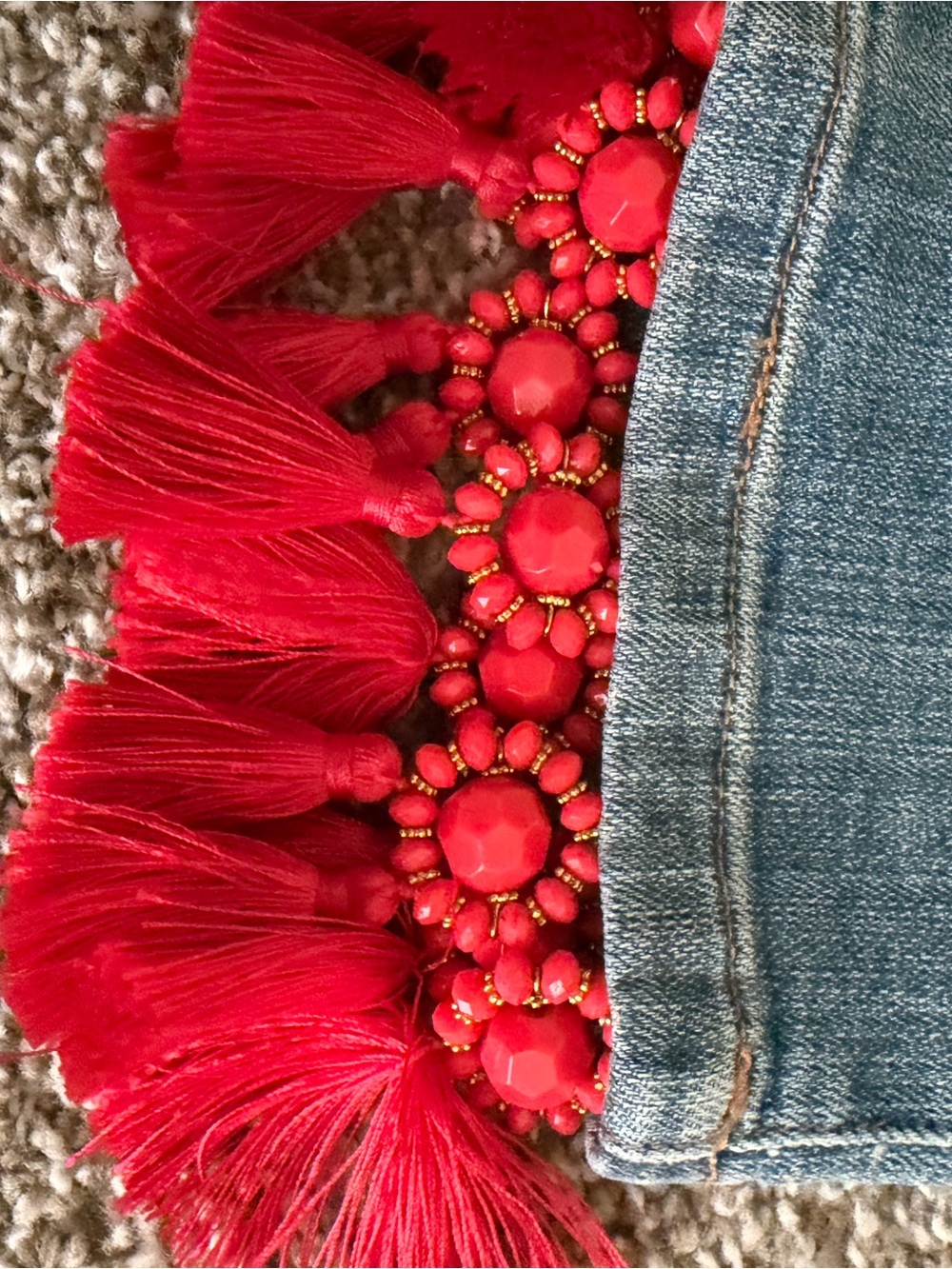 Pilcro and the Letterpress Light Blue Distressed Jeans with Red Tassel Hem - Picture 3 of 9